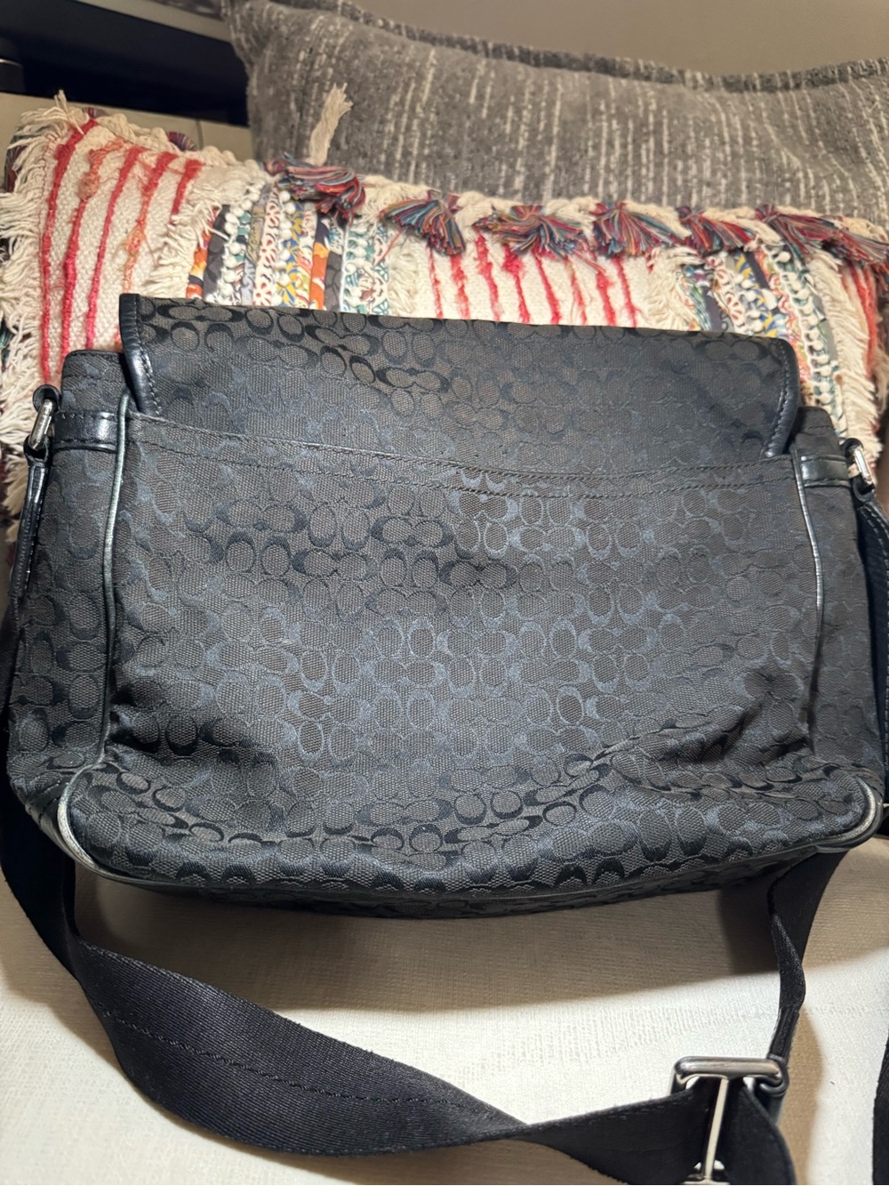 Coach Black Monogram Canvas Messenger Bag - Picture 5 of 10